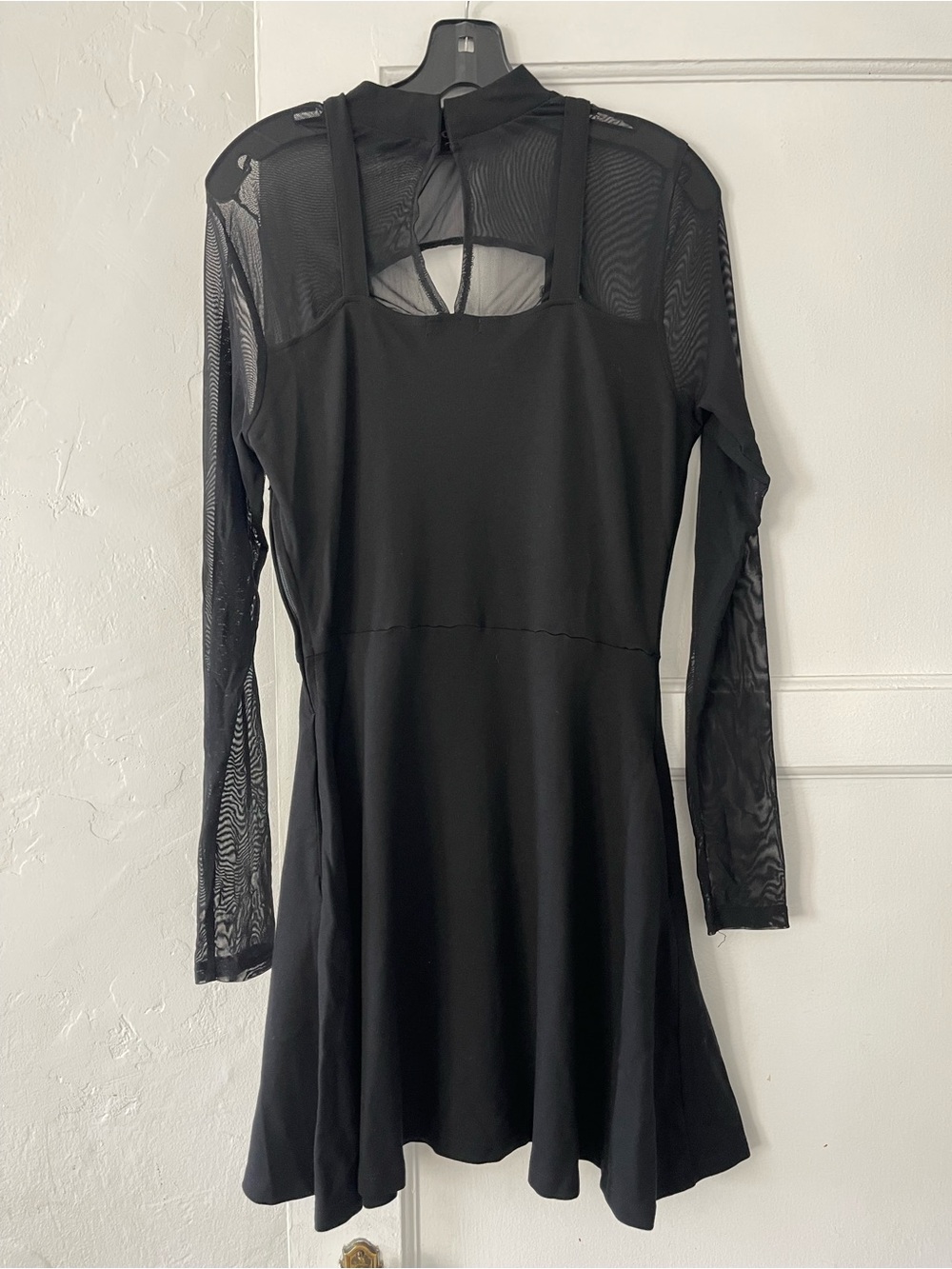 Hot Topic Black mesh and buckle Long Sleeve Cutout A-Line Dress - Picture 4 of 8